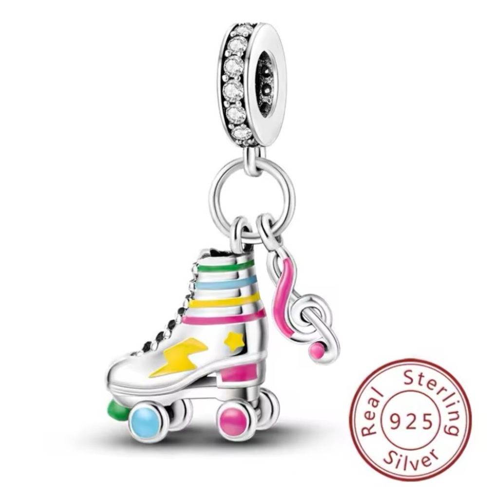 Pandora 925 Sterling Silver Colorful Roller Skate Charm Pendant with Music Note - Picture 15 of 15